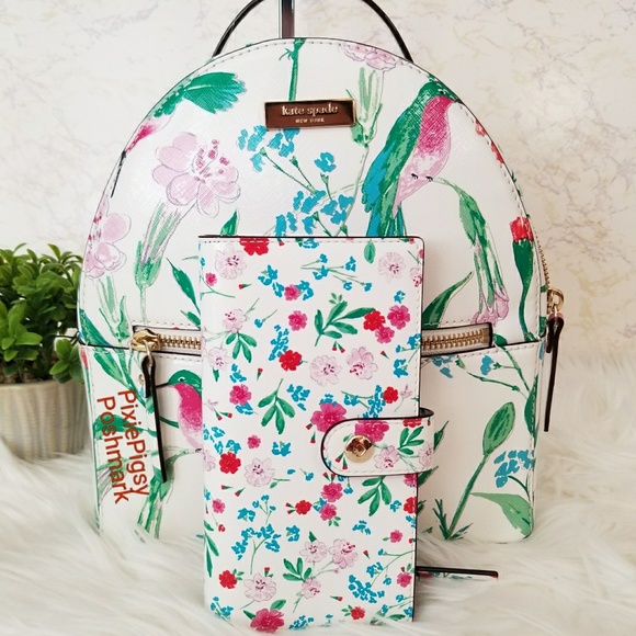 Kate Spade Hummingbird Floral Wallet Backpack Set - Picture 2 of 8